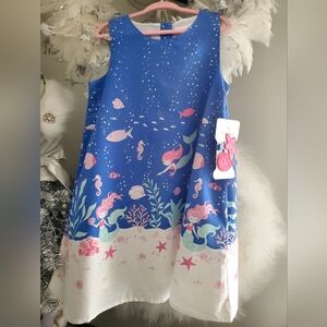 Tommy Bahama girl's blue, white & pink mermaid print sleeveless dress Sz. 5